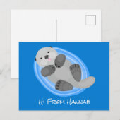 Carte Postale Caricature bleu loutre de mer joyeux (Devant / Derrière)