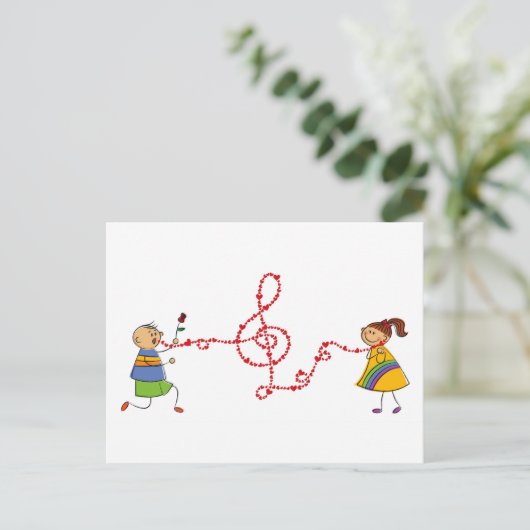 Carte Postale Caricature Boy Girl Cute Love Song Serenade Propos (Debout devant)