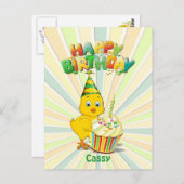 Carte Postale Caricature colorée pour poulet d'anniversaire (Devant / Derrière)