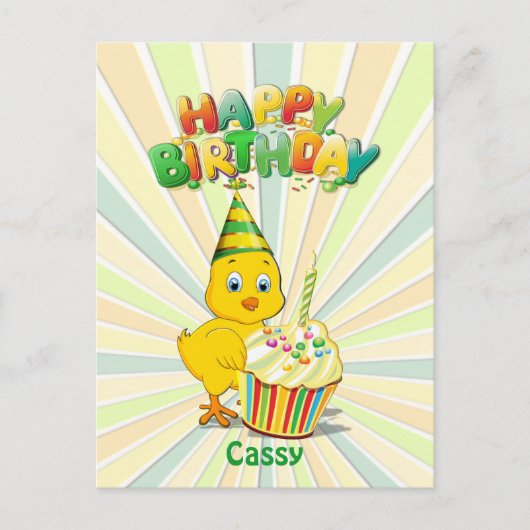 Carte Postale Caricature colorée pour poulet d'anniversaire (Devant)