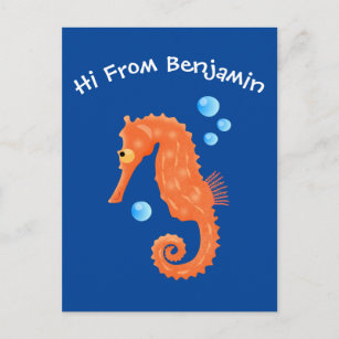 Carte Postale Caricature de bulles d'hippocampe orange