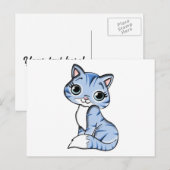 Carte Postale Caricature de chat bleu mignon (Devant / Derrière)