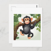 Carte Postale Caricature de chimpanzé fou mignon (Devant / Derrière)