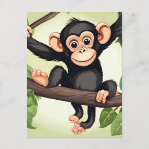 Carte Postale Caricature de chimpanzé fou mignon