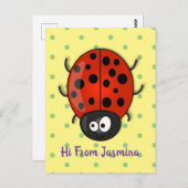 Carte Postale Caricature de coccinelle rouge joyeux (Devant / Derrière)