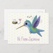 Carte Postale Caricature de colibri d'abeille mignonne (Devant / Derrière)