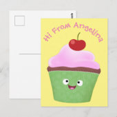 Carte Postale Caricature de cupcake joyeux (Devant / Derrière)