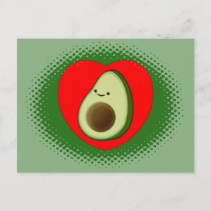 Carte Postale Caricature De L'Avocado Mignonne En Vert Coeur Rou