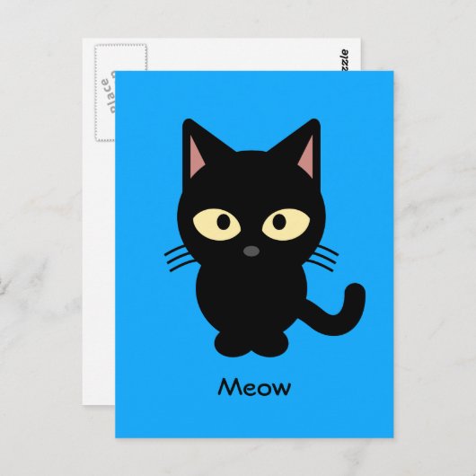 Carte Postale Caricature de miow en chat noir mignon (Devant / Derrière)