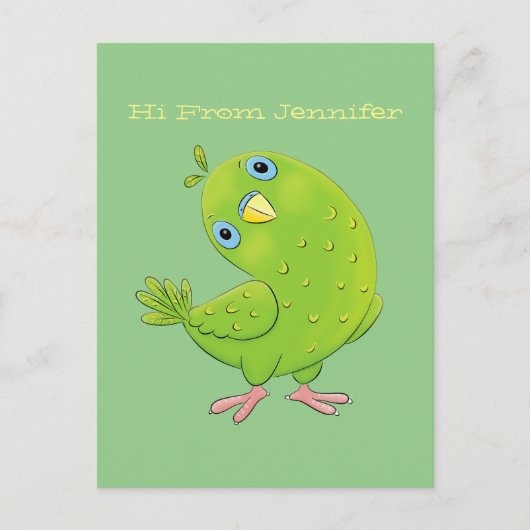 Carte Postale Caricature de perruche verte curieuse (Devant)
