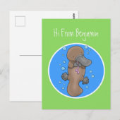 Carte Postale Caricature de platypus bébé très heureuse (Devant / Derrière)