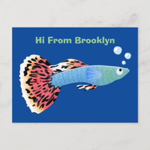 Carte Postale Caricature de poisson tropical guppy très chic
