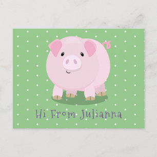Carte Postale Caricature de porc mignon rose pot vendue