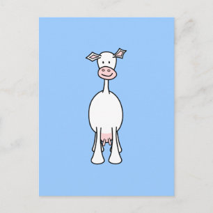 Carte Postale Caricature de vache blanche. Arrière - plan bleu.