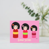 Carte Postale Caricature des soeurs de poupées Kokeshi (Debout devant)