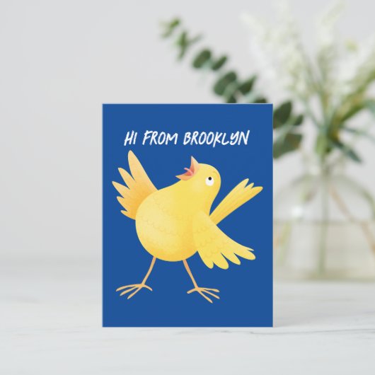 Carte Postale Caricature d'oiseau canari jaune chantant mignon (Debout devant)