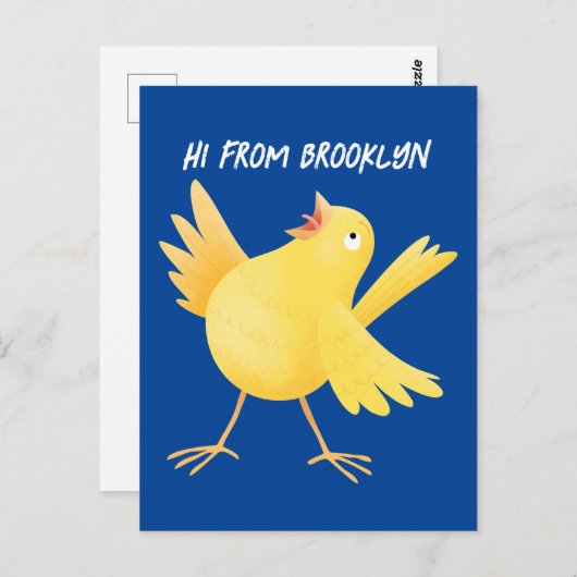 Carte Postale Caricature d'oiseau canari jaune chantant mignon (Devant / Derrière)