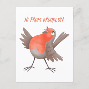 Carte Postale Caricature d'oiseau rouge chantant mignon