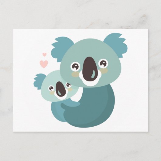 Carte Postale Caricature douce koala mère et bébé embrassement (Devant)