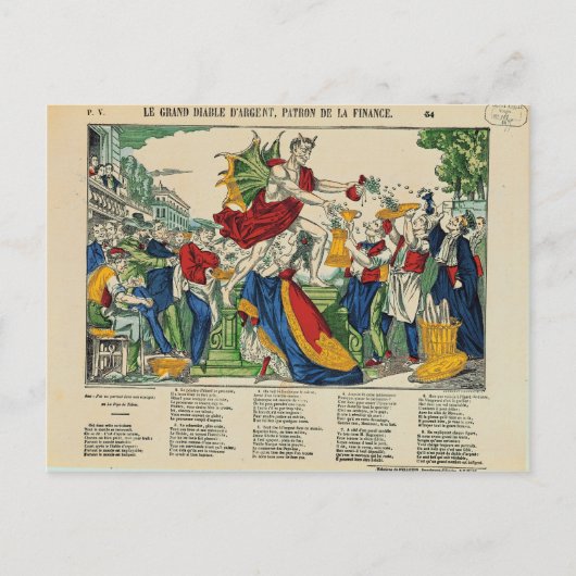 Carte Postale Caricature du démon de l'argent, 1860 (Devant)