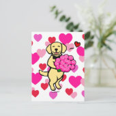 Carte Postale Caricature du Labrador jaune avec Rose (Debout devant)