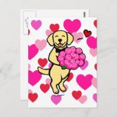 Carte Postale Caricature du Labrador jaune avec Rose (Devant / Derrière)