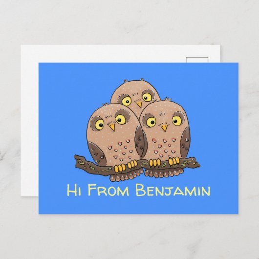 Carte Postale Caricature en trio de chouette (Devant / Derrière)