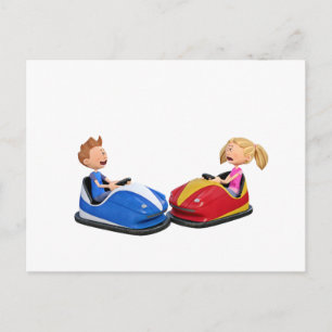 Carte Postale Caricature garçon et fille en Bumper Cars