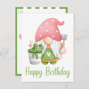 Carte Postale Caricature Gnome d'aquarelle rose mignon
