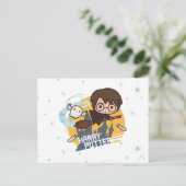 Carte Postale Caricature Harry et Hedwig Flying Passé Hogwares (Debout devant)