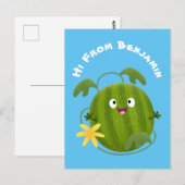 Carte Postale Caricature joli et souriant de pastèque (Devant / Derrière)