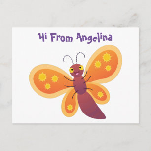 Carte Postale Caricature joli papillon orange