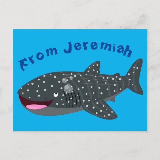 Carte Postale Caricature joli requin baleine joyeux (Devant)
