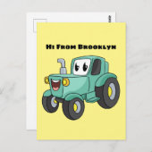 Carte Postale Caricature joli tracteur vert joyeux (Devant / Derrière)
