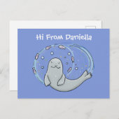 Carte Postale Caricature joyeux de phoque et de poisson bleu (Devant / Derrière)