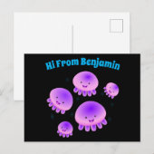 Carte Postale Caricature kawaii de méduse violette rose mou (Devant / Derrière)