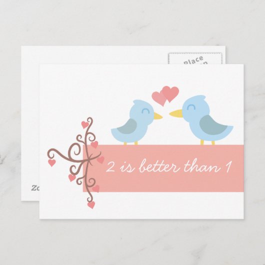 Carte Postale Caricature mignonne d'une paire d'oiseaux bleus en (Devant / Derrière)