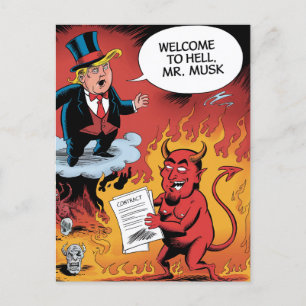 Carte Postale Caricature Trump Bienvenue en enfer M. Musk