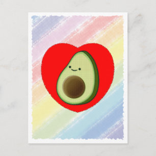 Carte Postale Caricature Vert De L'Avocado Dans Le Coeur Rouge