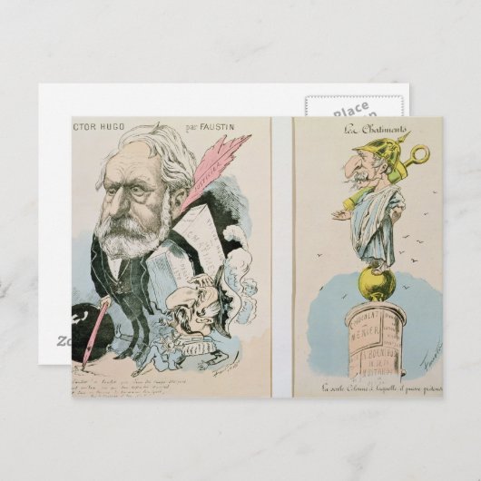 Carte Postale Caricatures de Victor Hugo et Napoléon III (Devant / Derrière)
