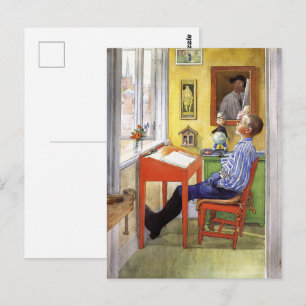 Carte Postale Carl Larsson Esbjorn au bureau rouge Art vintage
