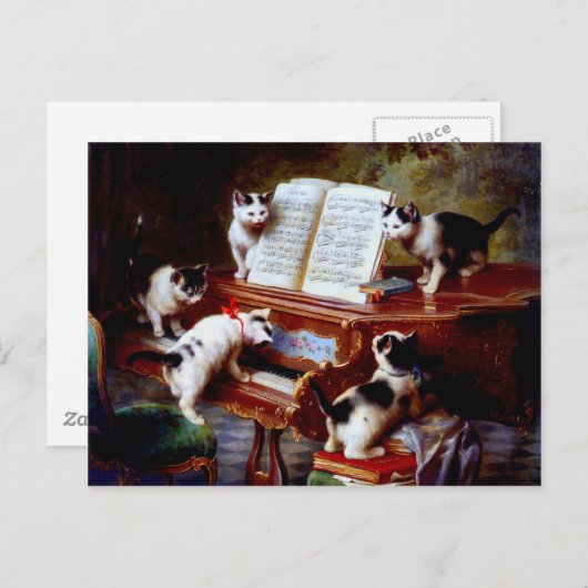 Carte Postale Carl Reichert Kittens Jouer Piano (Devant / Derrière)
