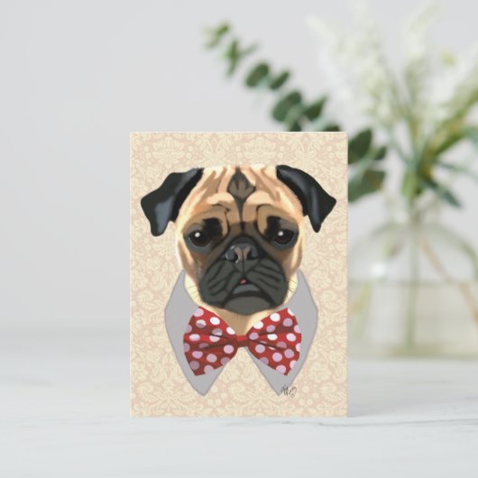 Carte Postale Carlin avec la cravate d'arc tachetée rouge et (Debout devant)