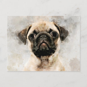 Carte Postale Carlin Chien Aquarelle Portrait 01