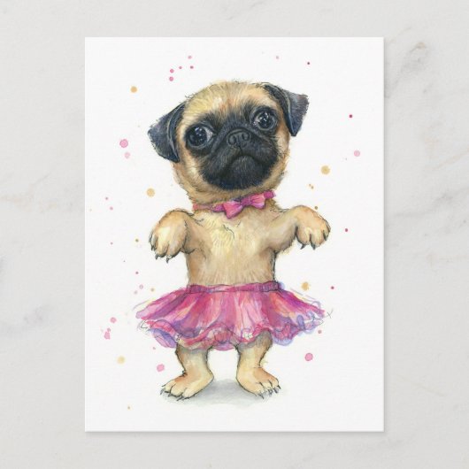 Carte Postale Carlin dans une peinture Tutu mignonne de chiot (Devant)