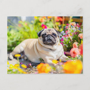Carte Postale Carlin détendu se prélasse dans le jardin.