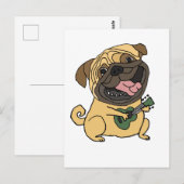 Carte Postale Carlin drôle Jouer Ukulele Cartoon (Devant / Derrière)