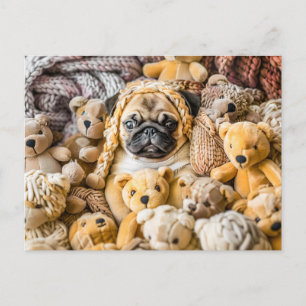 Carte Postale Carlin entouré de nounours en peluche