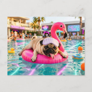 Carte Postale Carlin flottant sur un flotteur flamant rose