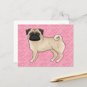 Carte Postale Carlin Fun Chien Cartoon Mops Love Heart Motif ros